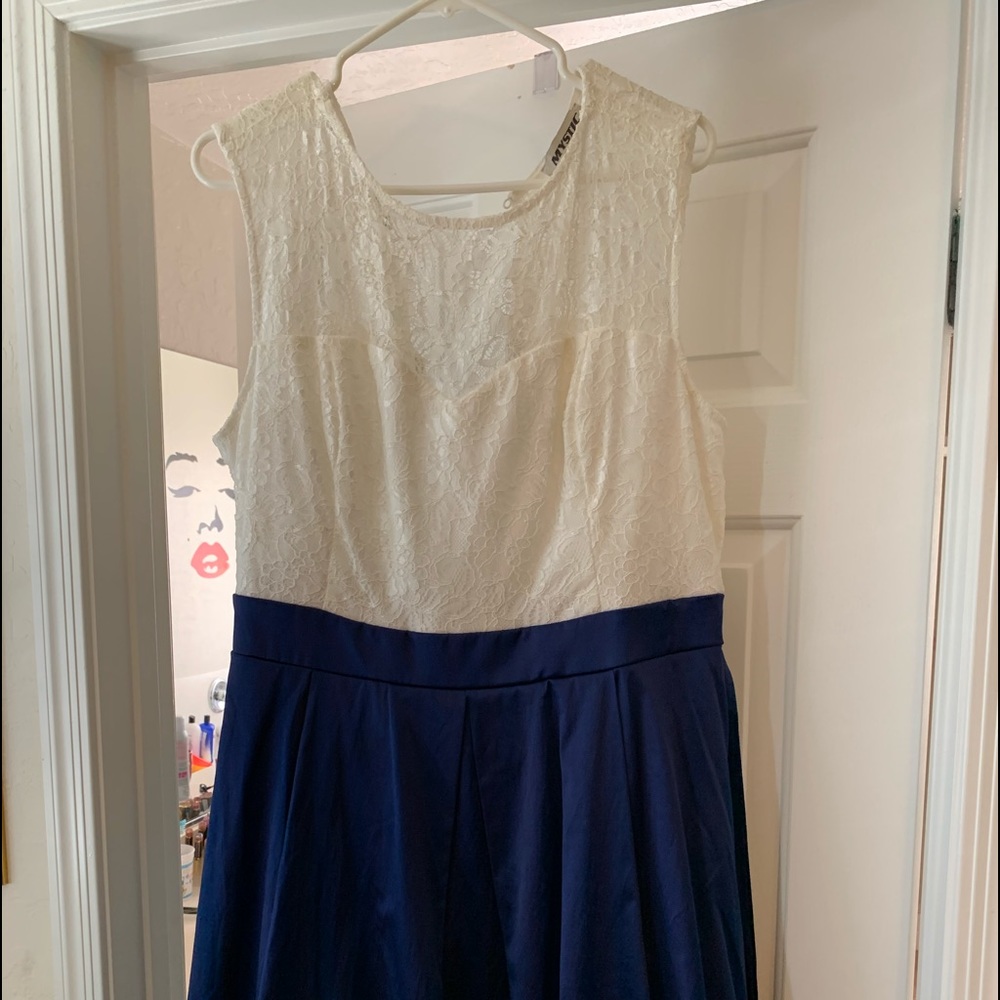Lace top, satin bottomed dress
